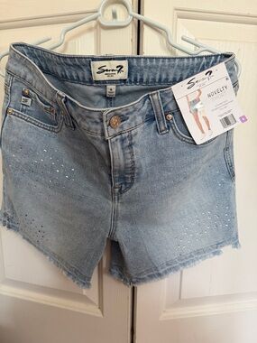 Seven7 Light Blue Denim Shorts with Rhinestone Accent